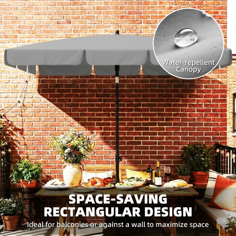 Outsunny 6' x 4' Patio Umbrella with Tilt, Rectangular Outdoor Umbrella for Garden, Grey