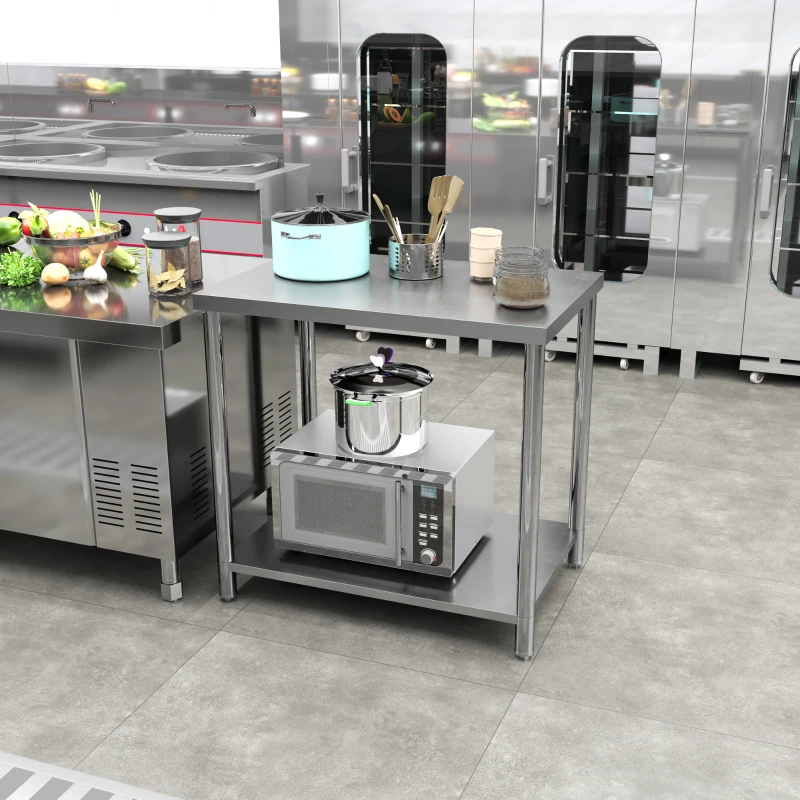 HOMCOM Stainless Steel Workbench, 35 x 24 x 34 Inch, Heavy Duty Work Prep Table with Shelf, Workbench for Kitchen, Garage