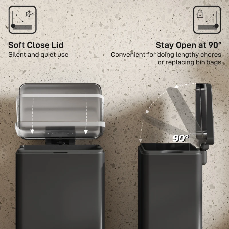 HOMCOM 5.3 Gallon/20 L Garbage Bin with Soft Close Lid, Trash Can with Removable Inner Bucket for Kitchen, Office, Matte Black