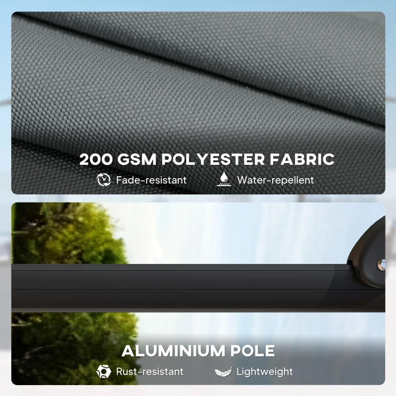 Outsunny 8' x 8' Offset Cantilever Patio Umbrella with Base Weights, UPF50+ Cantilever Parasol with 360° Rotation, Dark Grey