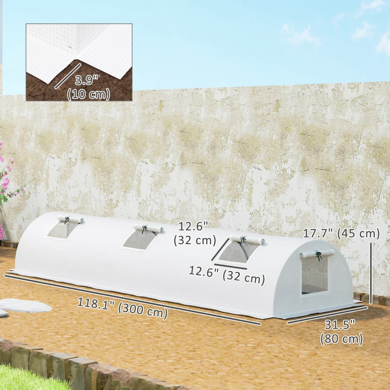 Outsunny Portable Mini Greenhouse, Tunnel Growing Tent with 5 Mesh Windows and Steel Frame,10' x 3' x 2', White
