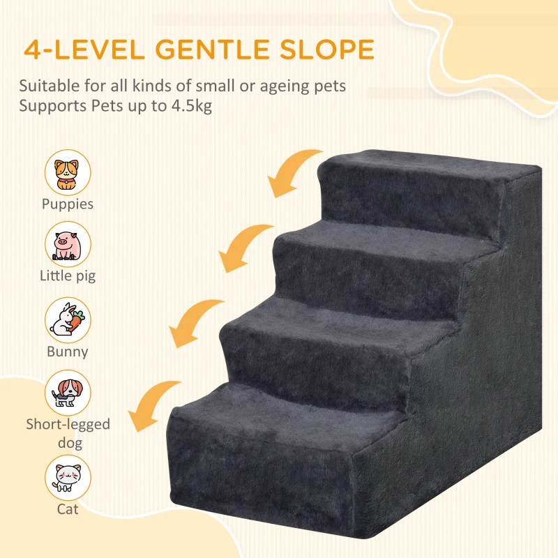 PawHut 4-Step Dog Ramp for Sofa, Bed, and Couch, with Removable Cover, Dark Grey
