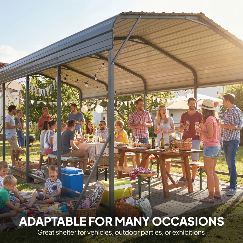 Outsunny 10 x 15FT Metal Carport, Heavy-Duty Carport Canopy with Reinforced Frame & Galvanized Steel Roof, Dark Grey