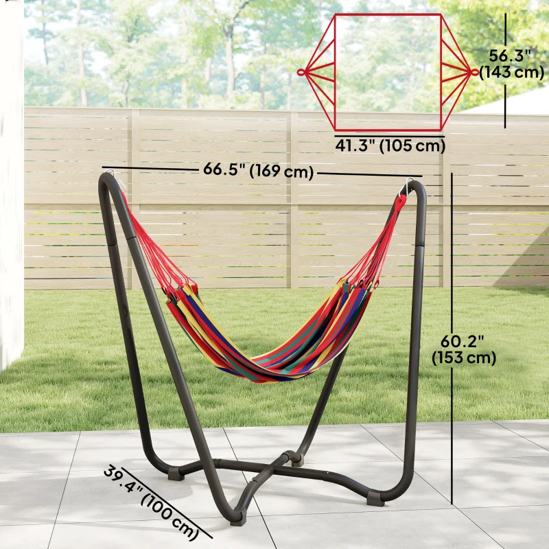 Outsunny Patio Hammock with Stand, Fabric Outdoor Hammock Bed with Stand for Beach, Yard, Bedroom, Indoor, Outdoor, Muti-Colored