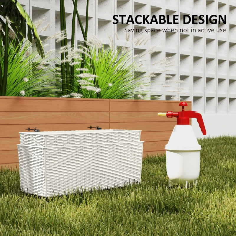 Outsunny 2 Pack 20 Inch Hanging Flower Pots, Railing Planter Box for Fence, Garden, Rattan Look, White