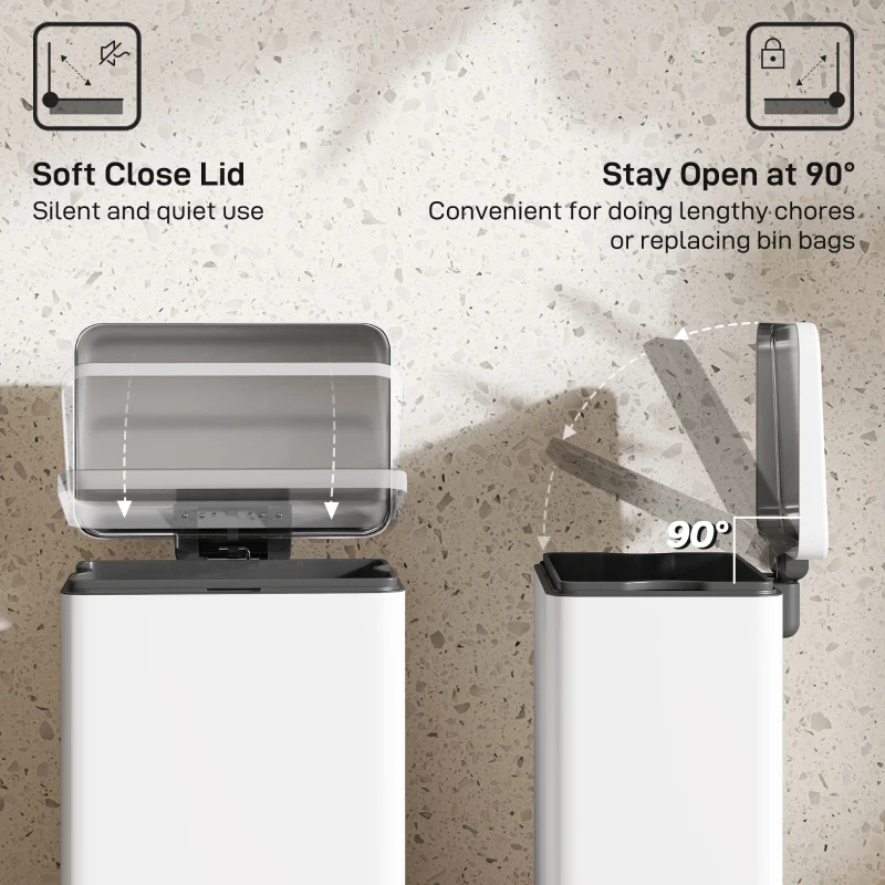 HOMCOM 5.3 Gallon/20 L Garbage Bin with Soft Close Lid, Trash Can with Removable Inner Bucket for Kitchen, Office, Cream White