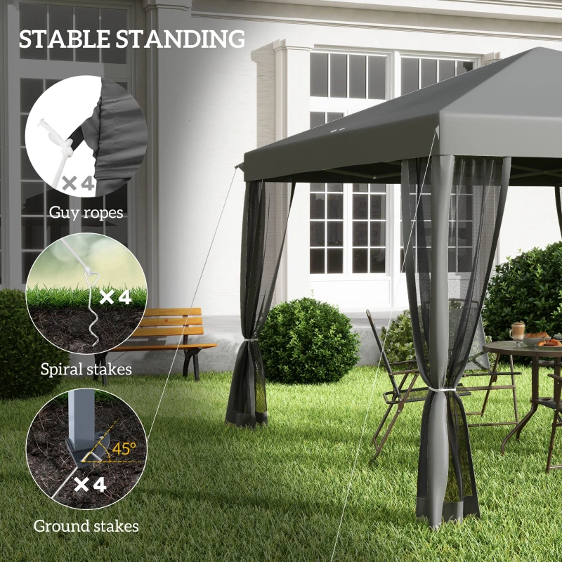 Outsunny 10' x 10' Pop Up Canopy Tent Gazebo, Foldable Canopy Tent with Zipper Mesh Sidewalls, Light Grey