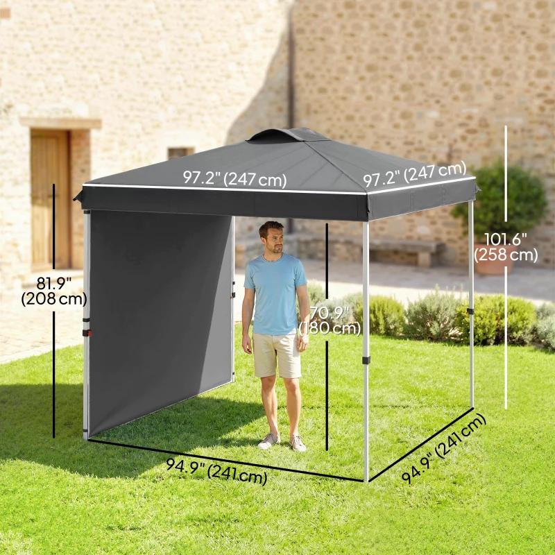 Outsunny 8 x 8 ft Pop Up Canopy with 1 Sidewall, Carry Bag and 4 Sand Bags, Height Adjustable Instant Sun Shelter, Dark Grey
