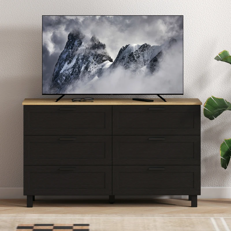 HOMCOM 47" Wide Chest of Drawers, Modern Dresser with 6 Drawers and Wood Legs for Bedroom, Living Room, Entryway, Black