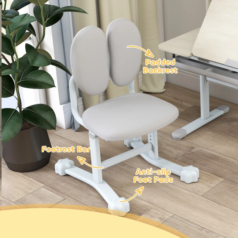 Qaba Kids Desk and Chair Set with Tilting Desktop, Adjustable Height, Drawer and Shelves for Boys Girls Ages 3-12, Grey