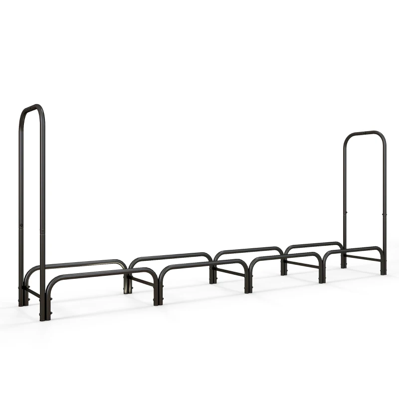 Outsunny 8ft Outdoor Firewood Rack with Cover, Adjustable Wood Storage Holder, Indoor Outdoor Log Rack, Black