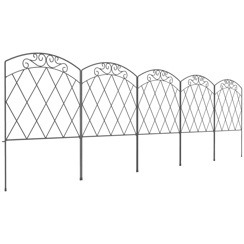 Outsunny 5 Pack Garden Fencing for Yard, Decorative Fence Panels as Animal Barrier and Flower Edging, Swirls Black