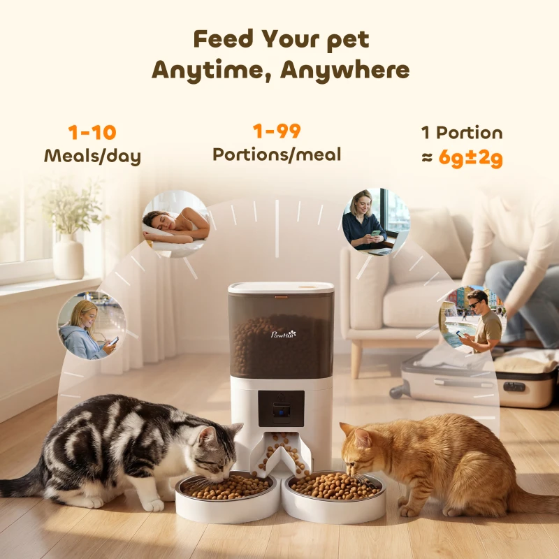 PawHut Automatic Cat Feeder for 2 Cats with HD Camera，2.4G & 5G WiFi Pet Food Dispenser 6L APP Control