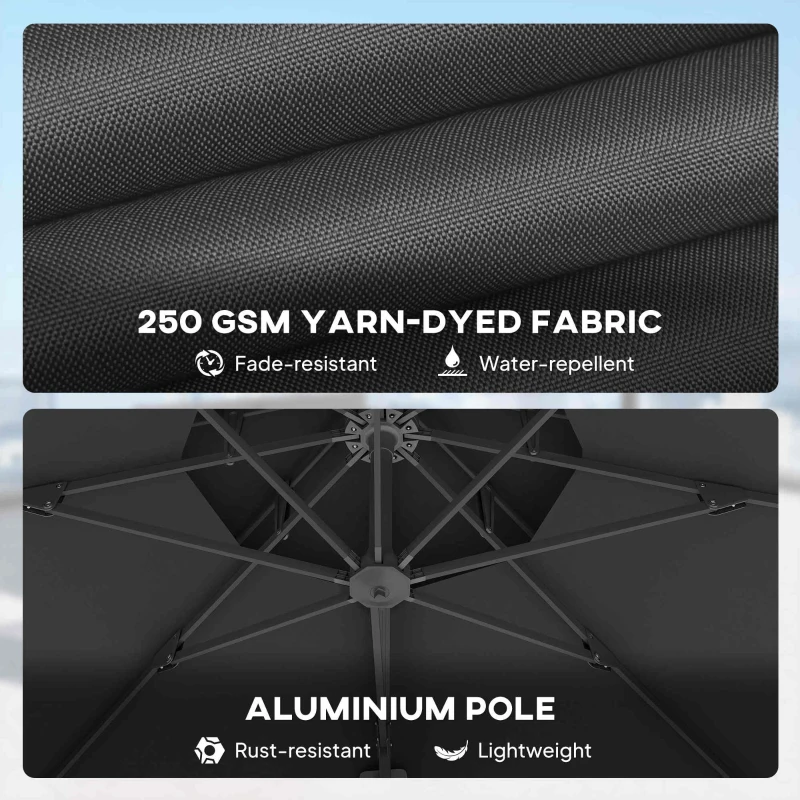 Outsunny 11ft Outdoor Cantilever Umbrella Rotatable Sun Shade Aluminum Market Umbrella with Adjustable Angle & Double-top Canopy for Backyard, Poolside, Lawn and Garden Dark Grey