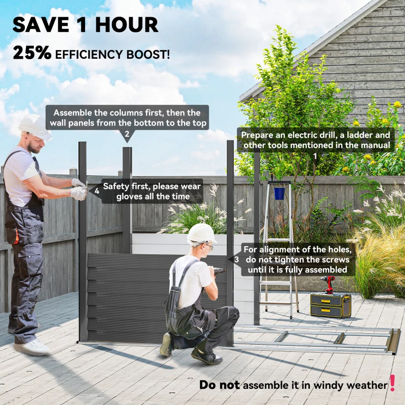 Outsunny 4.6' x 9' Steel Outdoor Storage Shed, Lean to Shed, Metal Tool House with Foundation Kit, Lockable Doors, Gloves and 2 Air Vents for Backyard, Patio, Lawn, Dark Grey