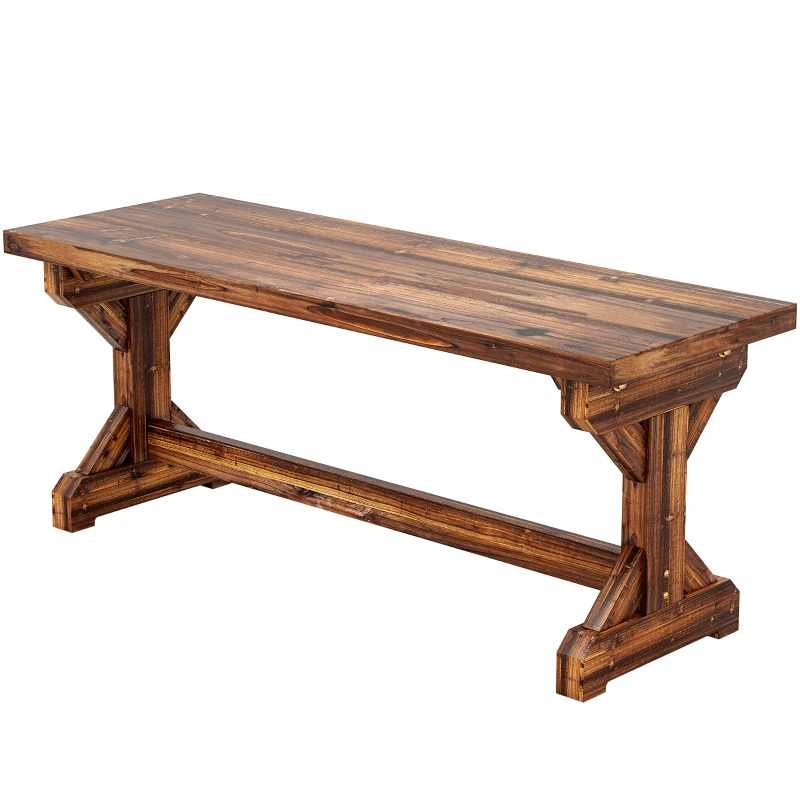 Outsunny Rustic Outdoor Wooden Bench, Backless Garden Bench Patio Loveseat with X-Shape Base for Porch, Park, Carbonized