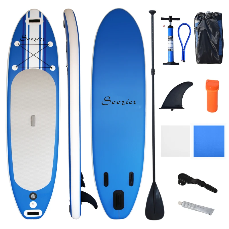 Soozier Inflatable Paddle Board, 120'' x 30" x 6" Stand Up Paddle Board Lightweight & Foldable w/ ISUP Accessories & Carry Bag, Aluminum Paddle, Fix Accessories Set, Air Pump, Leash