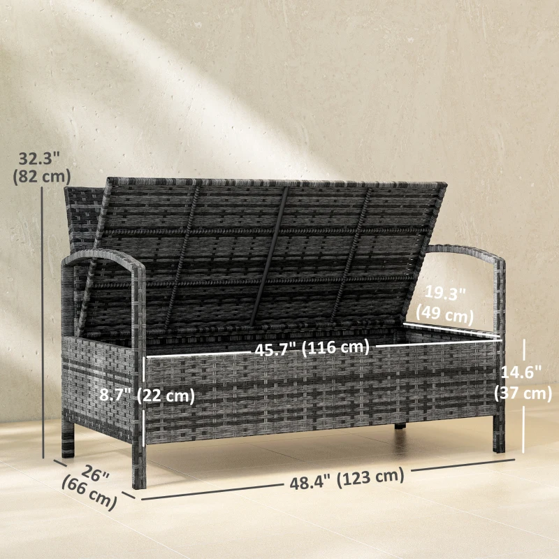 Outsunny 33 Gallon Outdoor Storage Bench, Wicker Deck Box Patio Bench Seat with Cushion, Grey