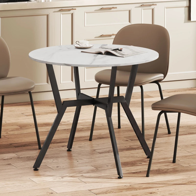 HOMCOM 35" Round Dining Table, Modern Dining Room Table with Steel Frame, Space Saving Small Kitchen Table, White Marble