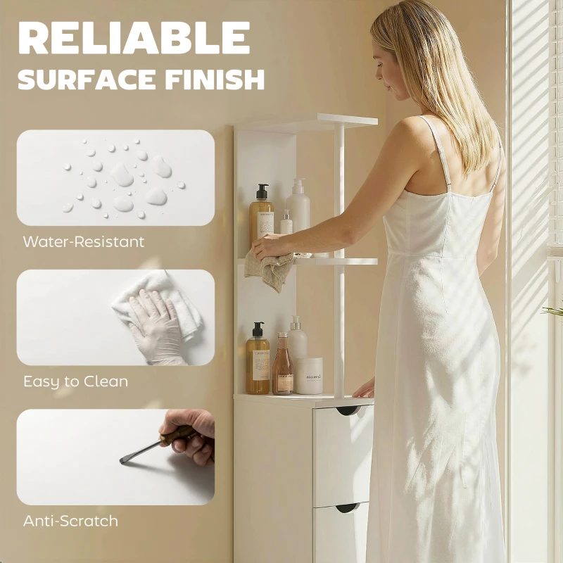HOMCOM Tall Bathroom Storage Cabinet, Narrow Bathroom Cabinet with Drawers and Open Shelves for Small Spaces, White