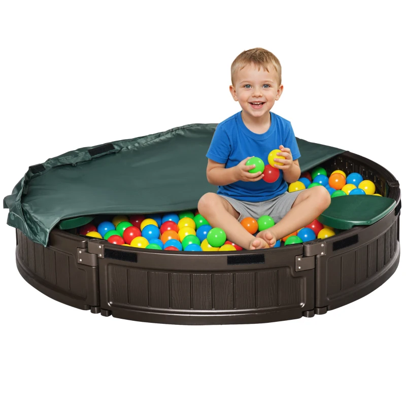 Outsunny Kids Outdoor Sandbox with Cover Waterproof Oxford Canopy, Bottom Fabric Liner, Children Playset for 3-12 years old, Backyard, Brown
