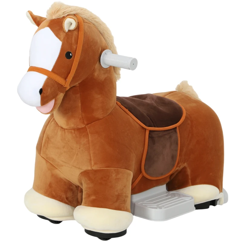 Qaba Electric Ride on Horse, Battery Powered Ride on Toy with Washable Cover and Quiet Wheels, Brown