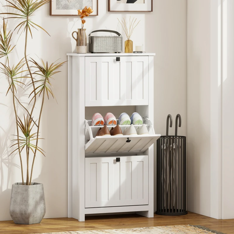 HOMCOM Slim Shoe Cabinet with 3 Flip Drawers, Shoe Storage Cabinet with Adjustable Shelves for Entryway, Holds 12 Pairs, White