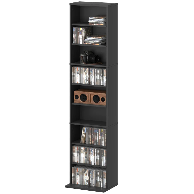 HOMCOM Media Storage Cabinet, 9-Tier Tall Narrow DVD Shelf with 6 Adjustable Shelves, Black