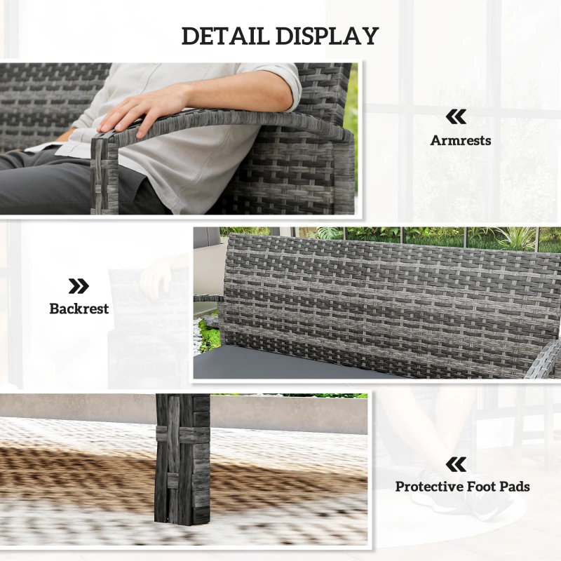 Outsunny 33 Gallon Outdoor Storage Bench, Wicker Deck Box Patio Bench Seat with Cushion, Grey