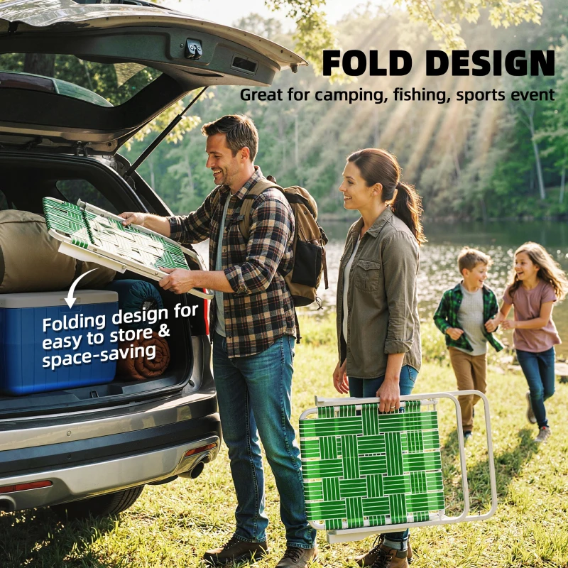 Outsunny Set of 2 Folding Patio Chairs, Portable Chair Set with Armrests for Camping, Garden, Pool, Beach, Backyard, Green