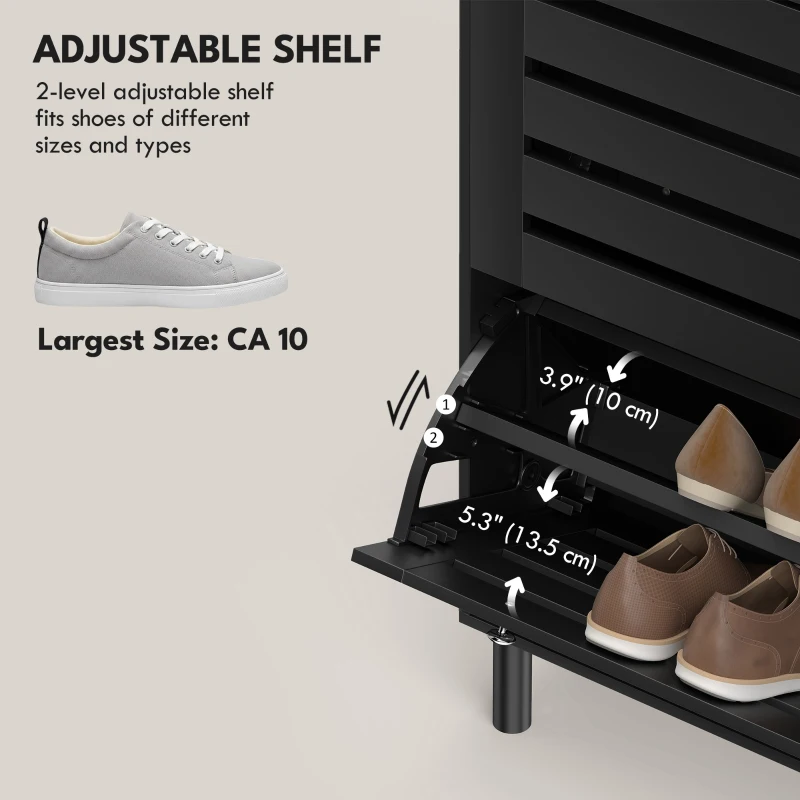 HOMCOM Narrow Shoe Storage Cabinet, 3 Flip Drawers, Adjustable Shelves, 18-24 Pairs Capacity, Black