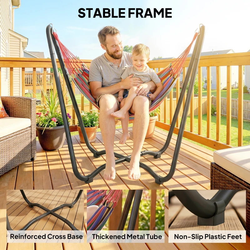 Outsunny Patio Hammock with Stand, Fabric Outdoor Hammock Bed with Stand for Beach, Yard, Bedroom, Indoor, Outdoor, Muti-Colored