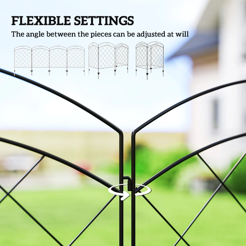 Outsunny 4 Pack Garden Fencing for Yard, Decorative Fence Panels as Animal Barrier and Flower Edging, Circle, Black