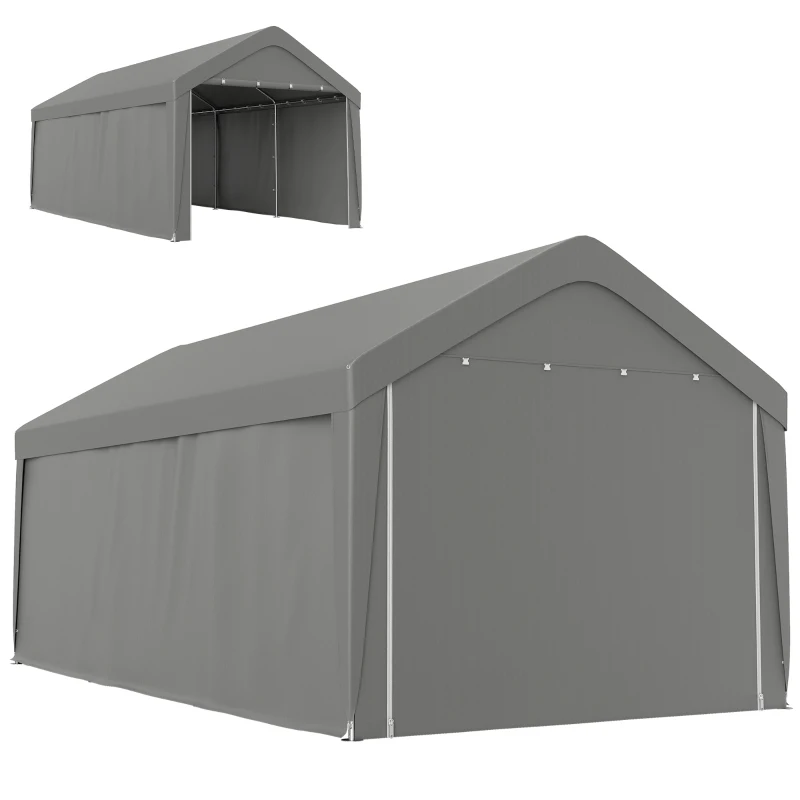 Outsunny Carport, 10 x 20 ft Portable Garage with 2 Roll-Up Doors and Removable Sidewalls for Car, Truck, Boat, Light Grey