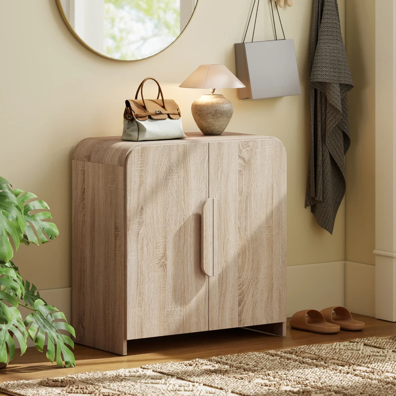 HOMCOM Sideboard Buffet Cabinet, 31.5" Modern Kitchen Storage Cabinet with Soft-Close Door and Adjustable Shelf, Natural Wood