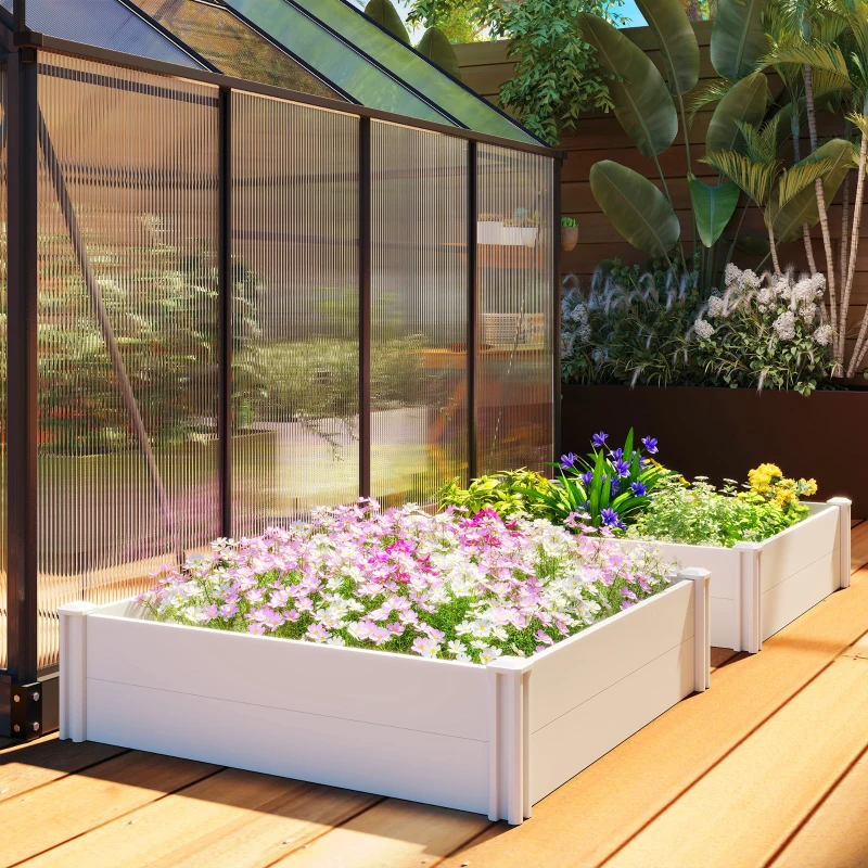 Outsunny Vinyl Raised Garden Bed Kit, 3 x 3 x 1ft Modular Elevated Garden Box with Slotting Legs and Open Bottom, White