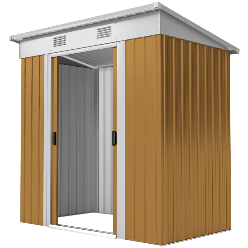 Outsunny 6' x 4' Outdoor Storage Shed, Metal Garden Shed with Lockable Sliding Doors and Vents, Yellow