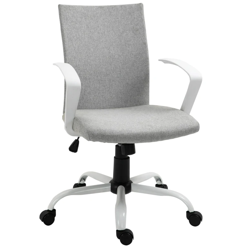 Vinsetto Linen Mid Back Office Chair With Tilt Function, Swivel Computer Chair, Light Grey