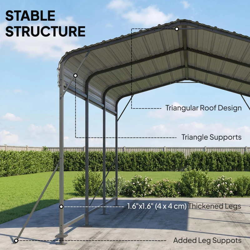 Outsunny 10 x 15FT Metal Carport, Heavy-Duty Carport Canopy with Reinforced Frame & Galvanized Steel Roof, Dark Grey