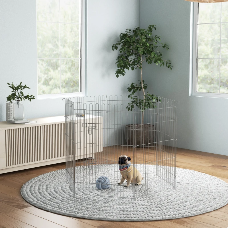 PawHut 36inch 8-Panel Dog Playpen Octagon Pet Exercise Playpen Crate Foldable Dog Cage Pen Puppy Kennel, Black