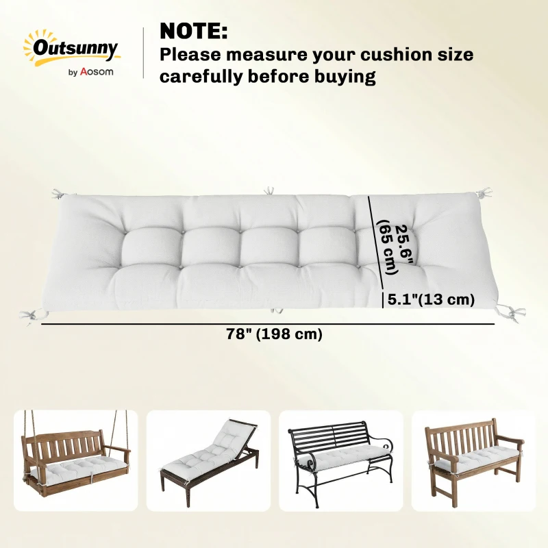 Outsunny Patio Lounge Chair Cushion, UV50+ Chaise Lounge Chair Cushion with Securing Straps for Patio, 78 x 25.6 inch, Cream White