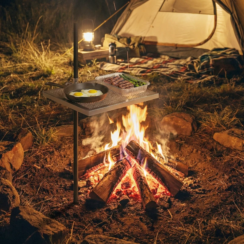 Outsunny Swivel Campfire Grill, 360° Adjustable Heavy Duty Chrome-Plated Steel Campfire Cooking Grate, Silver