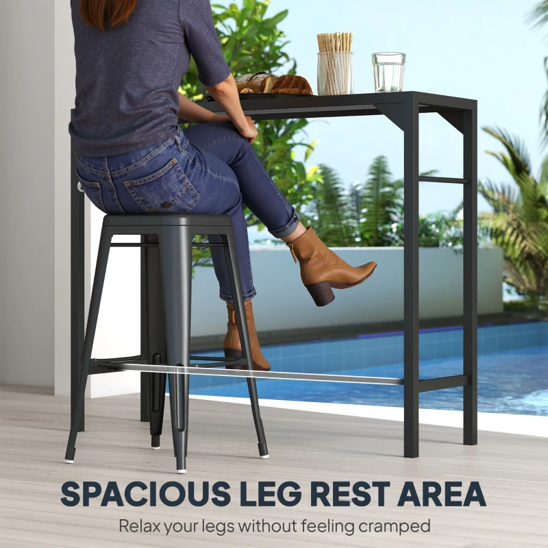 Outsunny Bar Height Outdoor Table with Built-In Bottle Opener, Patio Bar Table with Wood Grain Plastic Top, 55" x 15" x 39"