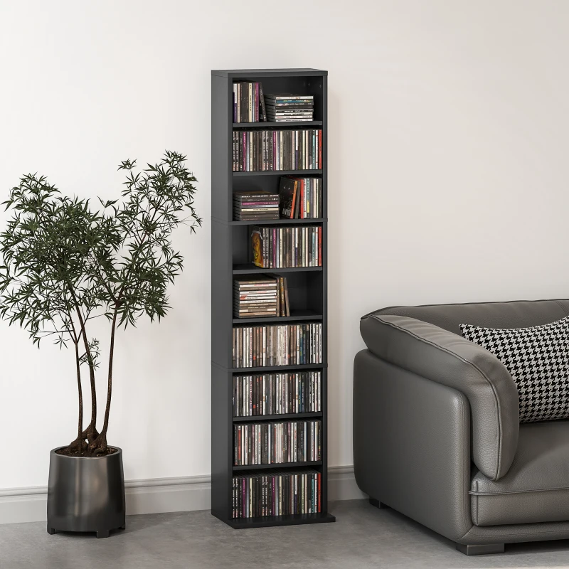 HOMCOM Media Storage Cabinet, 9-Tier Tall Narrow DVD Shelf with 6 Adjustable Shelves, Black