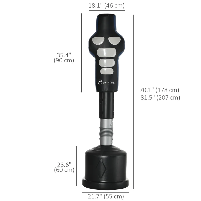 Soozier Free Standing Punching Bag, Height Adjustable Boxing Bag with Fillable Base, Pu-Wrapped for Youths Adults Fitness Training, Home Gym Use, Multi-colour