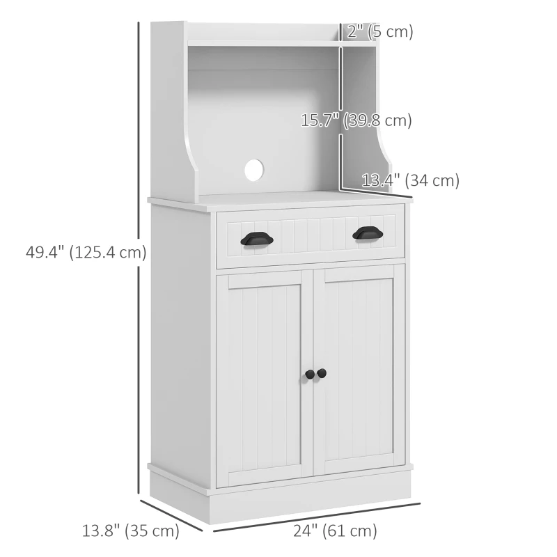 HOMCOM Microwave Cabinet, Kitchen Storage Cabinet with Drawer and Adjustable Shelf, White