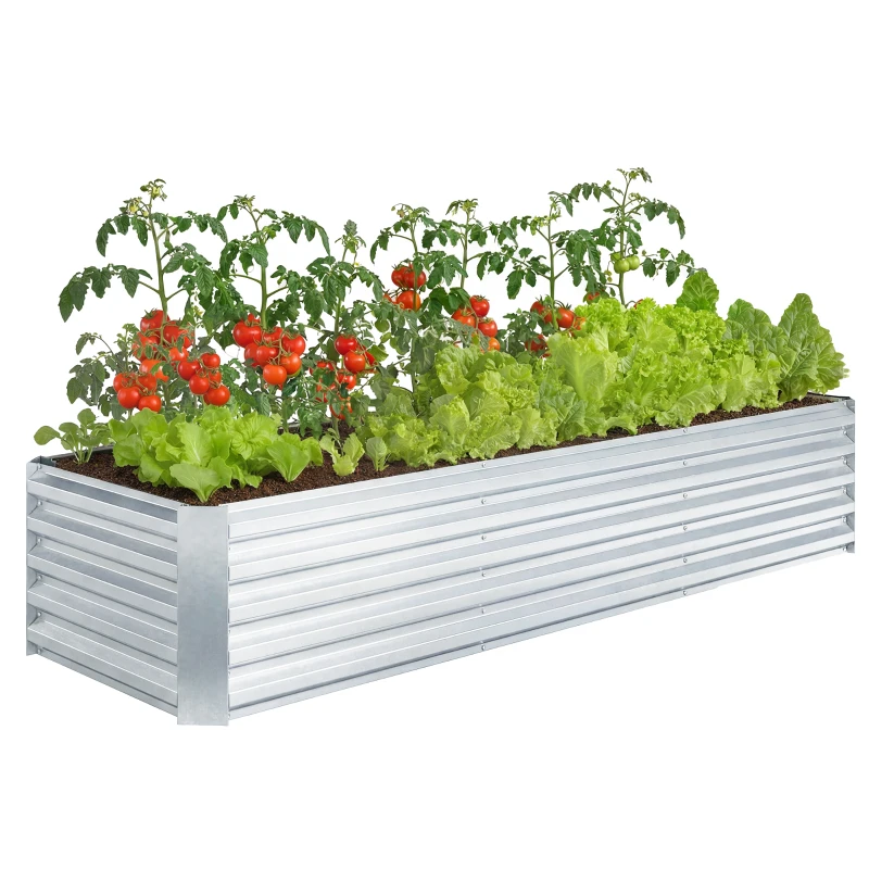 Outsunny 8 x 2.6 x 1.5ft Galvanized Raised Garden Bed, Reinforced Outdoor Planter Box with Open Bottom, Silver