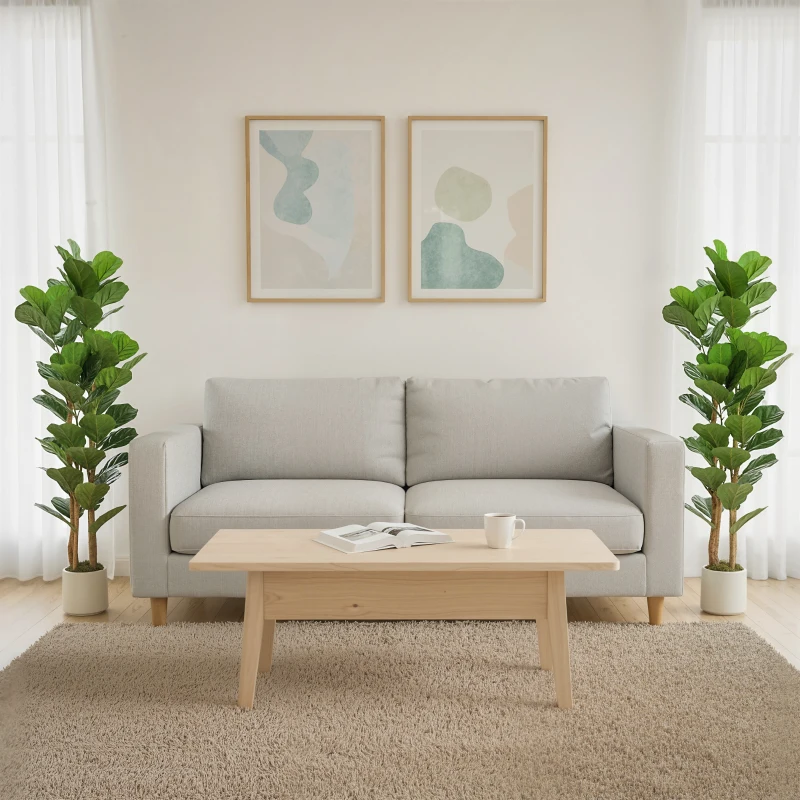 HOMCOM 5FT Artificial Fiddle Leaf Fig Tree Set of 2, Fake Potted Tree with Solid Wood Trunks for Indoor Decor, Green