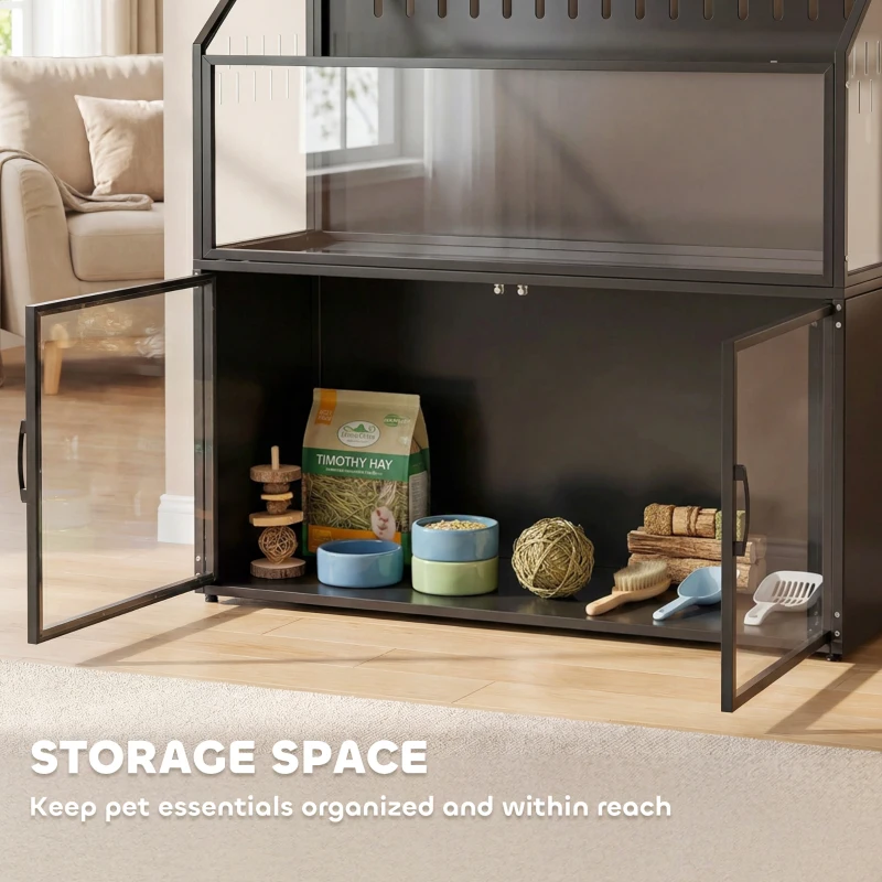 PawHut Hamster Cage with Storage Cabinet, Small Animal Cage with Easy View Acrylic Panels and Openable Top, Guinea Pig Habitat