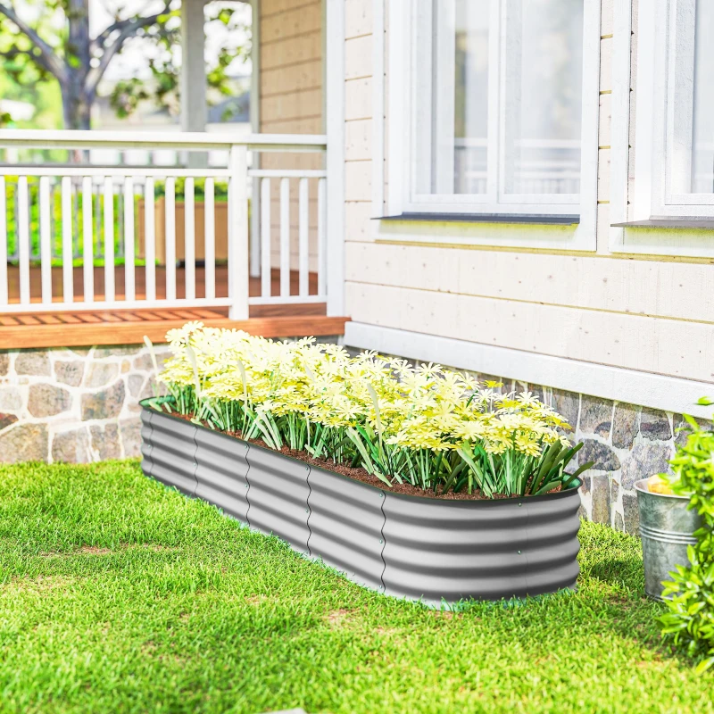 Outsunny 7.9 x 2 x 1ft Galvanized Raised Garden Bed Kit, Metal Planter Box with Safety Edging, Silver
